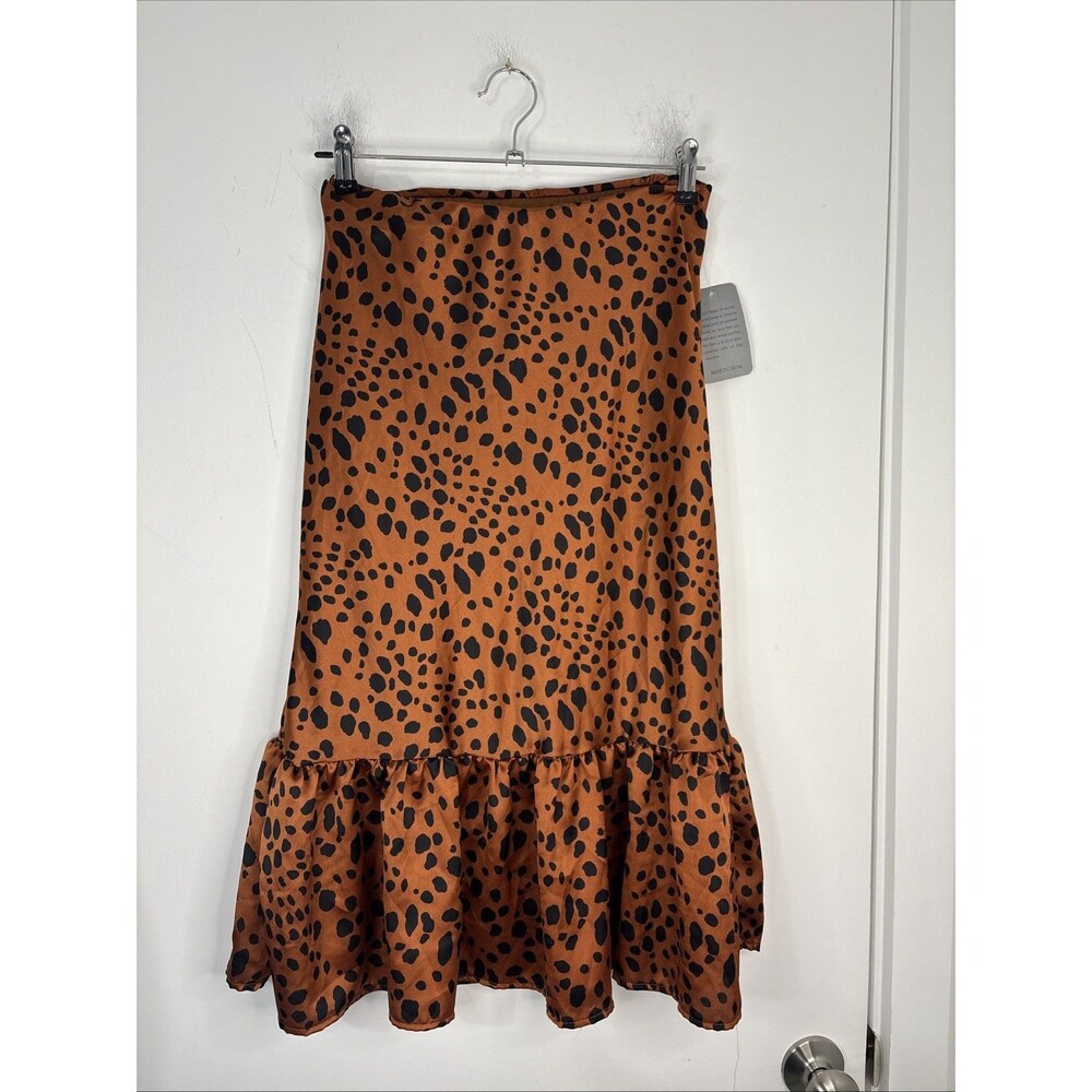 Forgotten Grace Skirt Women’s XS Rust Black Ruffle Hem‎ Leopard New With Tags
